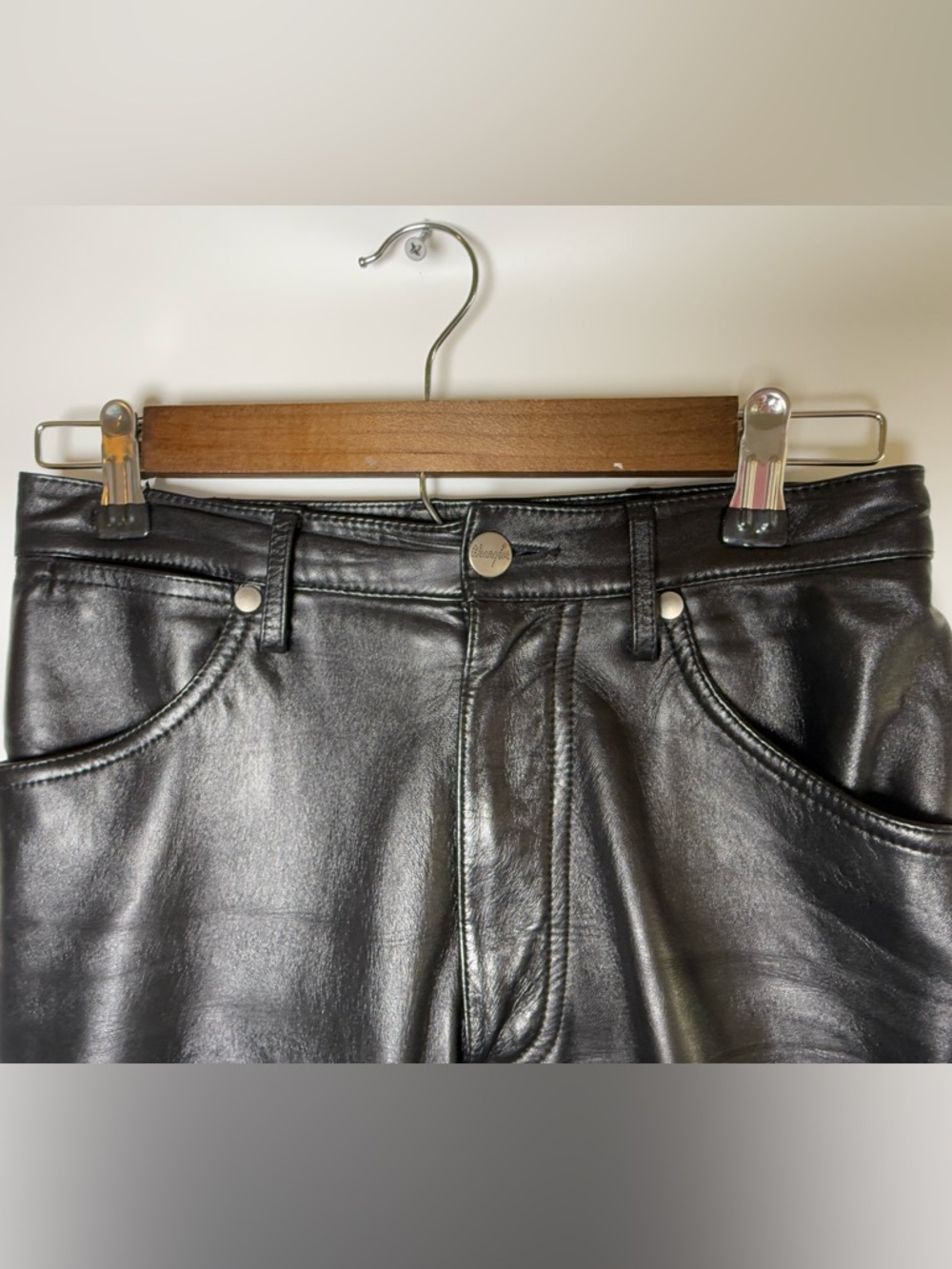 Vintage Wrangler Black Leather Pants High Rise 90s Minimalist Biker - Picture 8 of 16